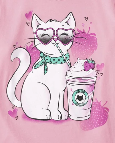 Miniatura 2 de The Children's Place Camiseta de manga corta con estampado de gato para niñas