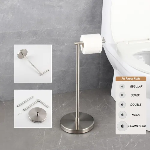 Miniatura 2 de GERZWY Soporte de papel higiénico de pie SUS 304 Acero inoxidable Pedestal a prueba de herrumbre Soporte de rollo de papel de baño Soporte de piso