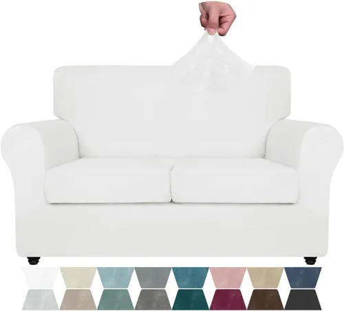 Miniatura 12 de ZNSAYOTX Funda de terciopelo de 3 piezas para sofá de 3 piezas con 2 fundas de cojín de asiento extra grandes, funda elástica para sofá de 2 plazas