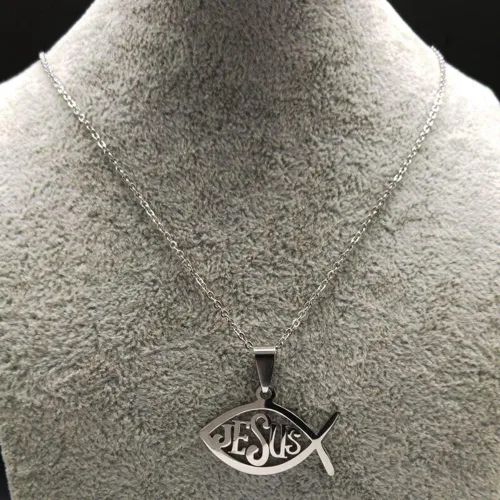 Miniatura 3 de KOOLKING - Collar de cadena de acero inoxidable para mujer, color plateado, collar de declaración de Jesús, joyería de acero inoxidable