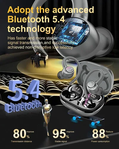 Miniatura 2 de Audífonos inalámbricos, auriculares Bluetooth 5.4 deportivos, auriculares sobre la oreja con ENC, cancelación de ruido con micrófono, 48H, Gris