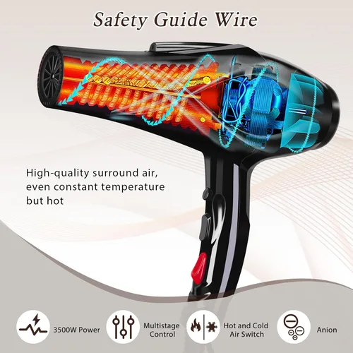 Miniatura 5 de Secador de pelo profesional de 3500 W, potente secador de pelo de salón de belleza, turmalina de cerámica de secado rápido, secador de pelo iónico