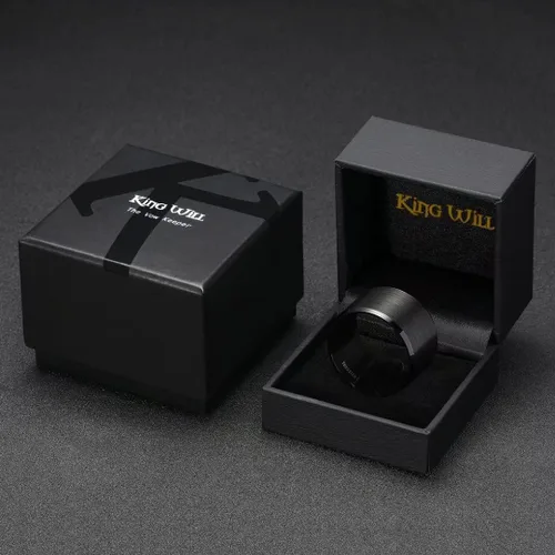 Miniatura 13 de King Will Anillo de boda de tungsteno para hombre, disponible en 15/64 a 25/64 de pulgada (6 a 10 mm), negro/plata, acabado mate, borde pulido