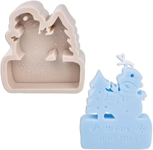 Molde de silicona Freshie del coche de la forma del muñeco de nieve del árbol de Navidad para hacer el aroma del jabón Perlas del coche Freshie vela