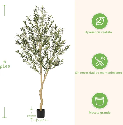 Miniatura 3 de Realead Árbol de olivo sintético de 6 pies, plantas de olivo alto, árbol de seda de olivo falso en maceta, olivos artificiales para decoración