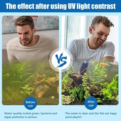 Miniatura 4 de TAISHAN Luz limpia para acuario, luz sumergible de 15 W con temporizador, doble tubo para acuario de agua, verde, transparente, impermeable, lámpara
