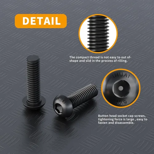Miniatura 4 de Tornillos de cabeza de botón M3 x 0.315 in, 0.394 in, 0.472 in, 0.630 in, 0.787 in, cabeza de botón, acero de aleación de grado 10.9, unidad