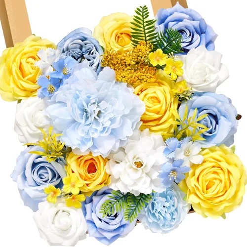 Miniatura 15 de Serwalin 2 Piezas Flores Artificiales Blancas Rosas Falsas Flores de Espuma de Seda Juego de Caja para Manualidades DIY Ramos de Pastel de Boda Un