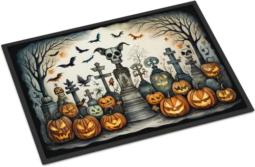 Miniatura 35 de Caroline's Treasures DAC2223MAT - Felpudo espeluznante de Halloween con gato negro de 18 x 27 pulgadas, tapete para puerta delantera