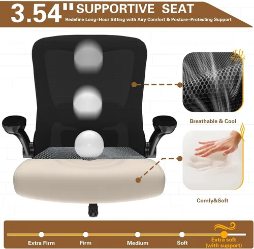 Miniatura 3 de Silla de oficina ergonómica, silla de escritorio con respaldo alto y soporte lumbar ajustable, respaldo de malla transpirable, capacidad de 330