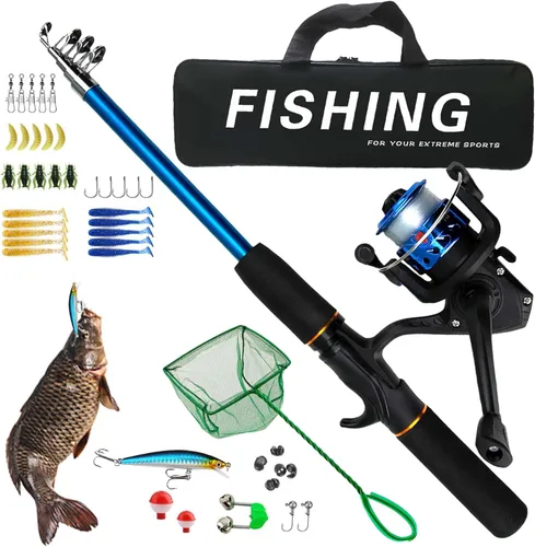 Miniatura 9 de Caña de pescar telescópica – Combo de caña de pescar de uso de viaje, kit de pesca de carrete Juego de caña y carrete, bolsa de transporte