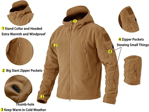 Miniatura 5 de BIYLACLESEN Chaquetas tácticas de forro polar Softshell para hombre con cremallera completa