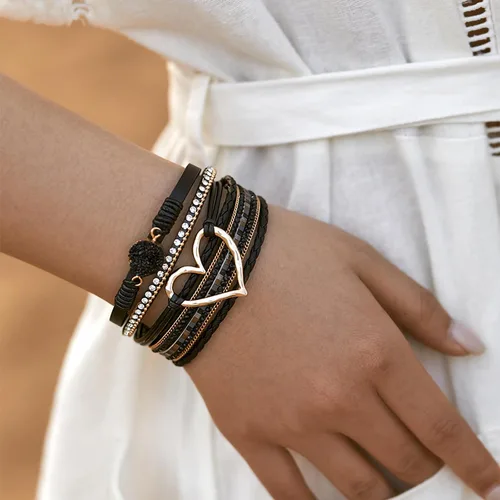 Miniatura 3 de Fesciory Pulsera de leopardo para mujer, pulsera de cuero bohemio multicapa con perlas de cristal