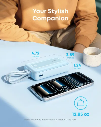 Miniatura 6 de Anker Zolo - Banco de energía (versión actualizada 2025), carga rápida máxima de 45 W, batería de 20,000 mAh, cables USB-C integrados duales, puerto