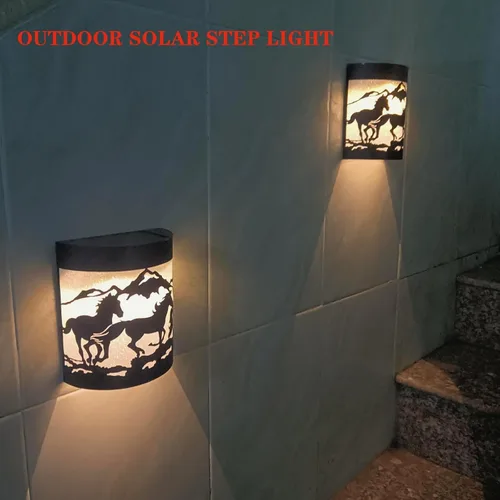 Miniatura 4 de Luces Solares de Pared con Forma de Caballo, Juego de 2 Luces Solares para Valla Exteriores Impermeables para Escalones de Terraza Valla Garaje