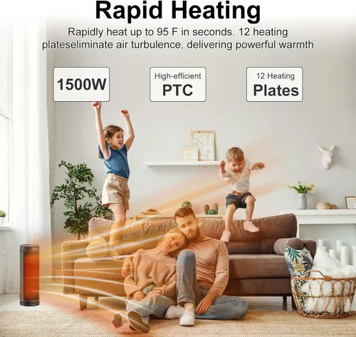 Miniatura 4 de Calentador de espacio para uso en interiores - Calentadores eléctricos de 17 pulgadas y 1500 W con termostato, oscilación de 70°, 5 modos, control