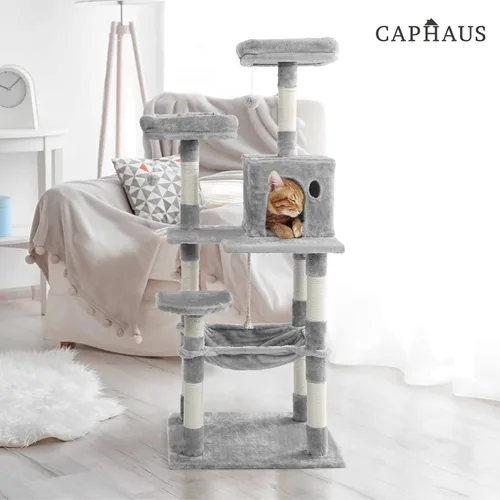 Miniatura 8 de CAPHAUS Árbol de Actividad para Gatos Extra Ancho y Alto con Dos Perchas Superiores, Postes Rascadores, Torre de Juego Multinivel para Lindos Gatos