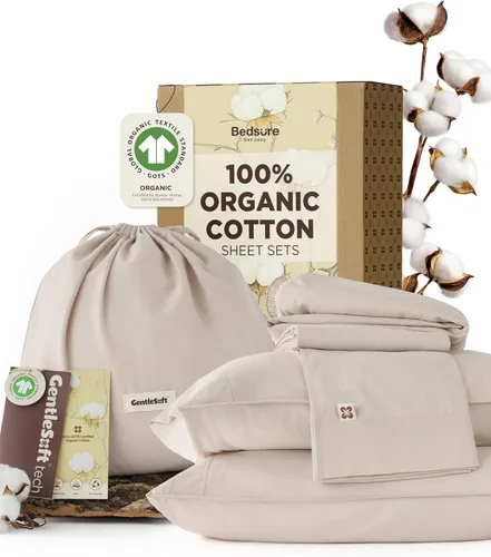 Miniatura 11 de Bedsure Sábanas 100% GOTS de algodón orgánico, juego de ropa de cama tamaño King con certificado de comercio justo, ecológicas, suaves, con bolsillo