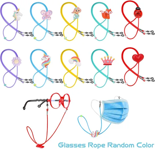 Miniatura 2 de Hifot Paquete de 10 correas para lentes para niñas, ajustador elástico para gafas, cordón de cadena para máscara