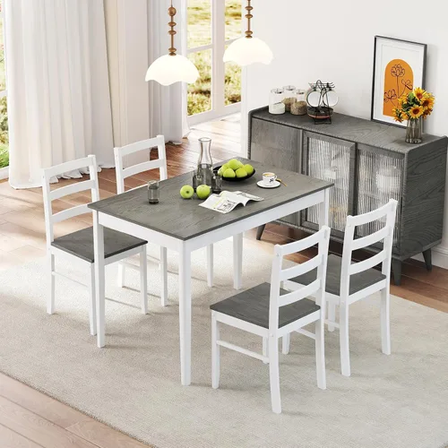 Miniatura 13 de NAFORT Juego de mesa de comedor de 5 piezas para 4, juego de 4 sillas de mesa de cocina de madera maciza, juego de comedor moderno de mediados