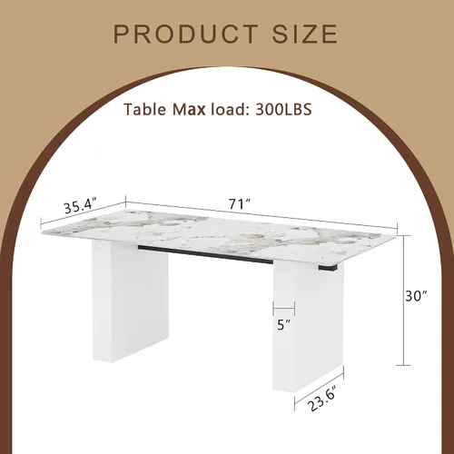 Miniatura 2 de Mesa rectangular grande y moderna con mesa de vidrio estampado de 0.39 pulgadas y patas de mesa grandes, adecuada para cocina, comedor y sala