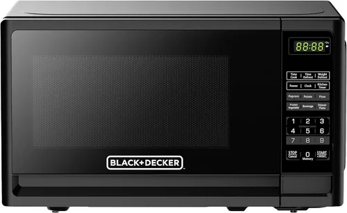 BLACK+DECKER Horno de microondas compacto de encimera de 700 vatios de 0.7 pies cúbicos con iluminación LED, bloqueo para niños Negro