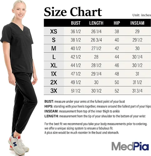 Miniatura 7 de MEDPIA Conjunto médico para mujeres y hombres, uniforme médico de enfermería, pantalones deportivos elásticos en 4 direcciones y 6 bolsillos