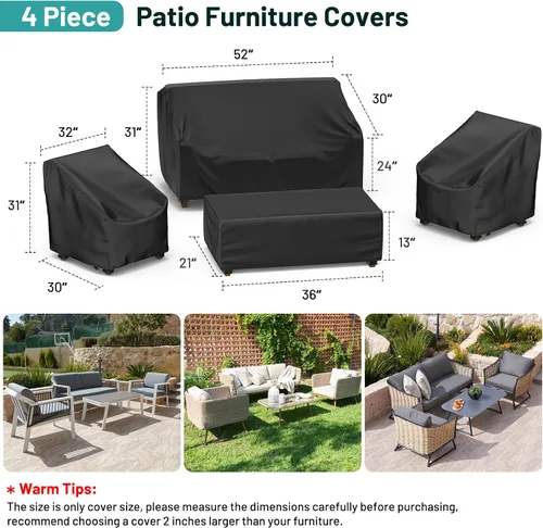Miniatura 2 de Mrrihand Fundas para muebles de patio, 4 piezas, funda impermeable para muebles de exterior, incluye funda para sofá exterior, 2 fundas para sillas