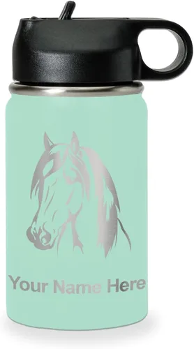 Miniatura 62 de LaserGram Botella de agua personalizada, cabeza de caballo 1, acero inoxidable de doble pared aislada al vacío con popote superior, regalo grabado