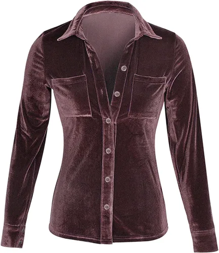 Miniatura 3 de Women's Long Sleeve Solid Elegant Shirt Velvet Button Down Blouse Oversized Basic Tunic Going Out Work Tops with Pockets
