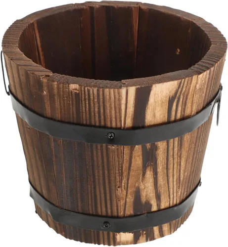 Miniatura 10 de DOITOOL Maceta rústica de madera en barril: cubo de madera para whisky, macetas para plantas de interior y exterior, contenedor para el hogar