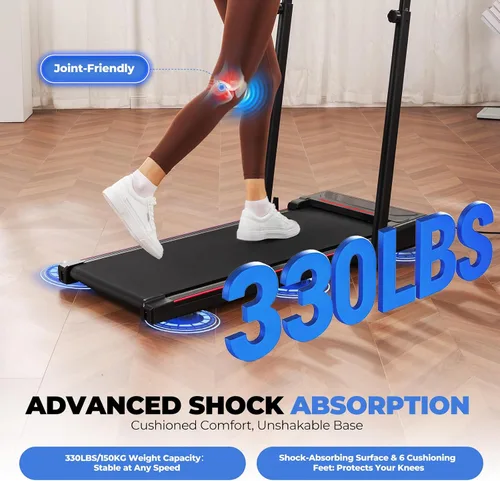 Miniatura 3 de GORISE Walking Pad Treadmill with Adjustable Height Handle Bar, 3HP Quiet Foldable Under Desk Treadmill, Portable Treadmills for Home 350LBS with