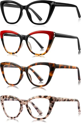 Lentes de lectura elegantes para mujer, paquete de 4 unidades, de gran tamaño, bloquean la luz azul, con combinaciones de colores de moda (C1 x 0.00)