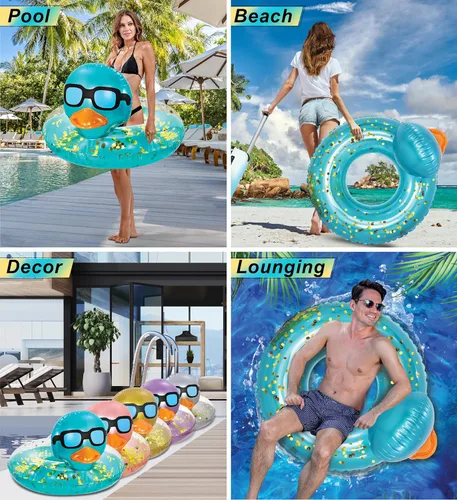Miniatura 3 de POZA Flotador inflable de pato para piscina: vinilo resistente a los rayos UV, confeti de pato para piscina, flotador de piscina de animales, anillo