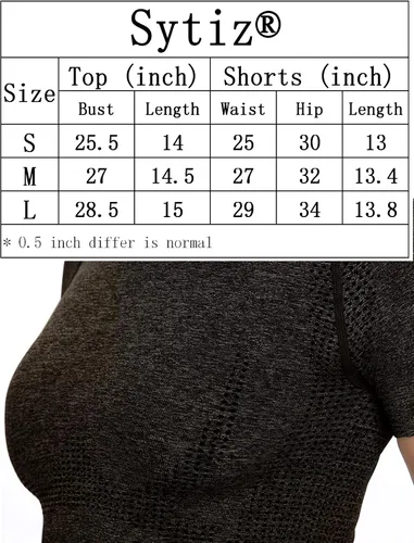 Miniatura 7 de Sytiz Conjunto de 2 piezas de yoga sin costuras para mujer, pantalones cortos de gimnasio y camiseta corta de manga corta