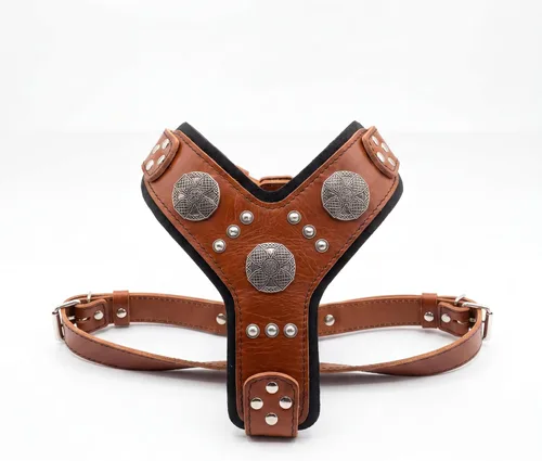 Miniatura 5 de Bestia Maximus Silver Big Dog - Arnés de cuero para perros marrón (brown & black)