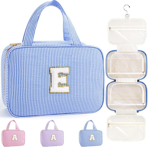 Miniatura 14 de TOPEAST Neceser colgante de viaje, bolsa de aseo personalizada con inicial, regalos de cumpleaños para mamá, hija, hermana, amigas, artículos Púrpura