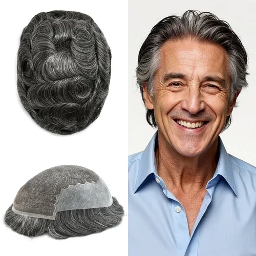 Miniatura 91 de Toupee - Sistemas de reemplazo de cabello para hombre, encaje frontal suizo, nudo blanqueado, pieza de cabello humano natural 1# negro azabache, 8 x