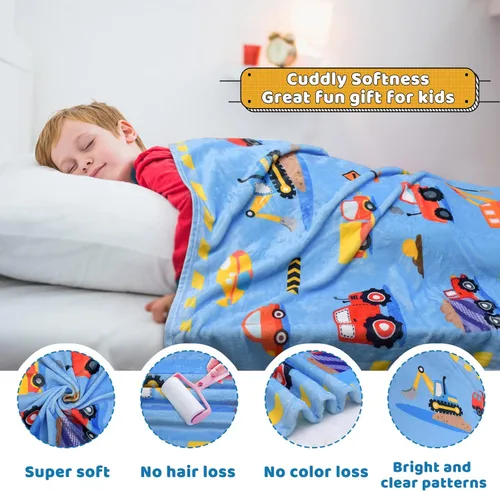 Miniatura 5 de BOOPBEEP Manta de construcción para niños y niñas, manta ligera para bebés, niños, linda manta suave y pequeña para automóvil, cómoda manta de Coche