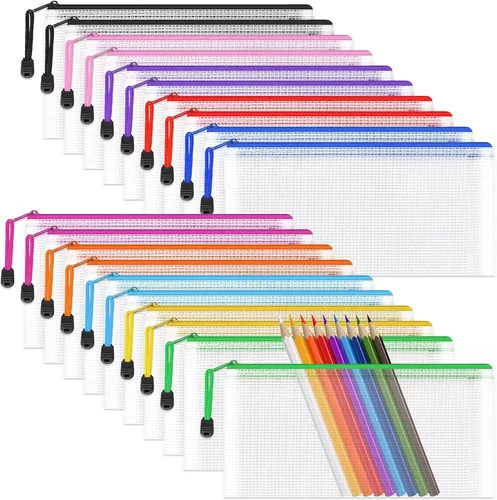 Umriox Bolsa transparente para lápices, 9.2 x 4.7 pulgadas (10 colores, 20 paquetes), bolsas para lápices A6 con cremallera a granel, bolsa de malla