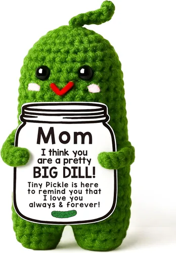 Miniatura 12 de MAMAGIFTREE Regalos de cumpleaños para el Día del Padre de parte de hija o hijo, pepinillo de ganchillo hecho a mano, regalo con texto en inglés "I