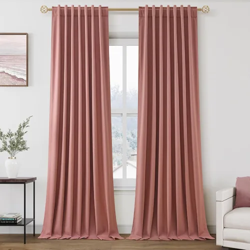 Miniatura 63 de Cortinas de lino 100% opacas para dormitorio, 102 pulgadas de largo, con pestaña trasera, bolsillo para barra, paneles acústicos con aislamiento