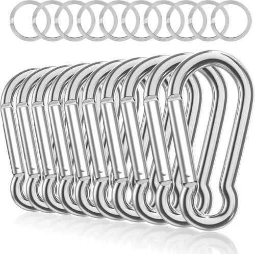 Miniatura 7 de Sprookber Mosquetón de aluminio, clips de caribeño, gancho de resorte para clip de llavero, juego de 10