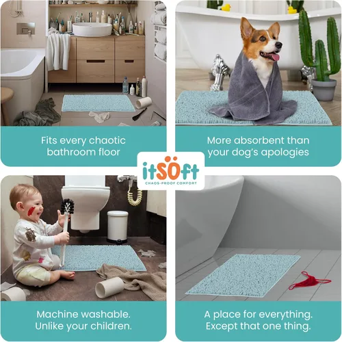 Miniatura 6 de Alfombras de baño de chenilla, alfombrillas de baño de felpa absorbentes de secado rápido, suaves y lavables a máquina, alfombra antideslizante