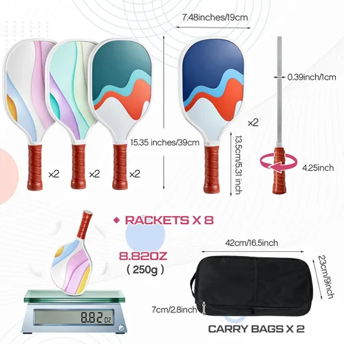 Miniatura 2 de Juego de 8 palas de paddleball de madera, raqueta ligera con agarre ergonómico y 2 bolsas de transporte para jugadores de todos los niveles, hombres