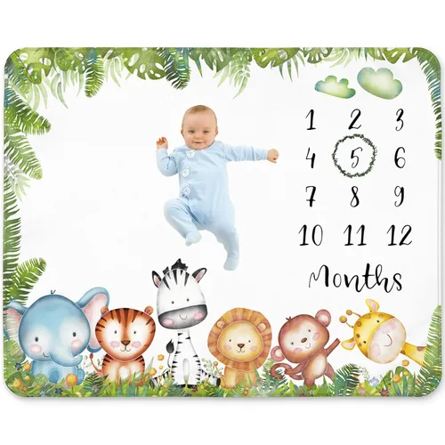 Miniatura 8 de Manta Milestone para bebé niño – Manta mensual de bebé, seguimiento del crecimiento para recién nacido, decoración de guardería de bosque, tema