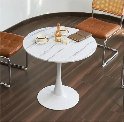 Miniatura 7 de Mesa de comedor redonda, mesa circular de tulipán de 31.5" con tablero engrosado y pedestal de metal, mesa de bistró moderna de mediados de siglo