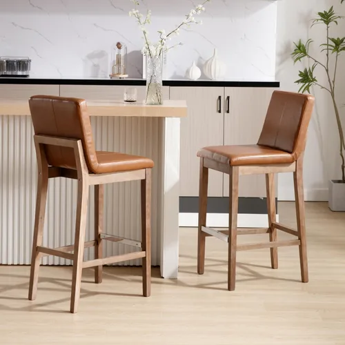 Miniatura 12 de Kmax Juego de 2 taburetes de bar de 26 pulgadas de altura de mostrador, taburetes tapizados para encimera de cocina con soporte trasero, taburetes