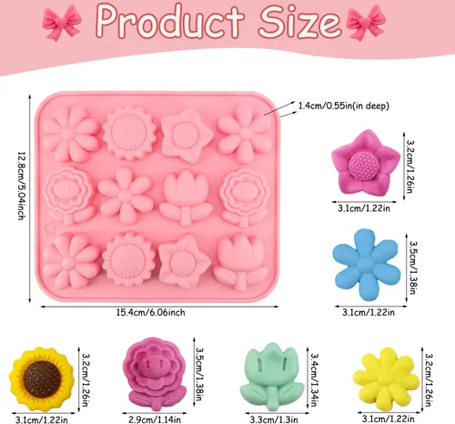 Miniatura 4 de Paquete de 3 moldes de flores de silicona con margaritas y chocolate, moldes florales de girasol, tulipán, margarita, dulces, moldes para hornear, B