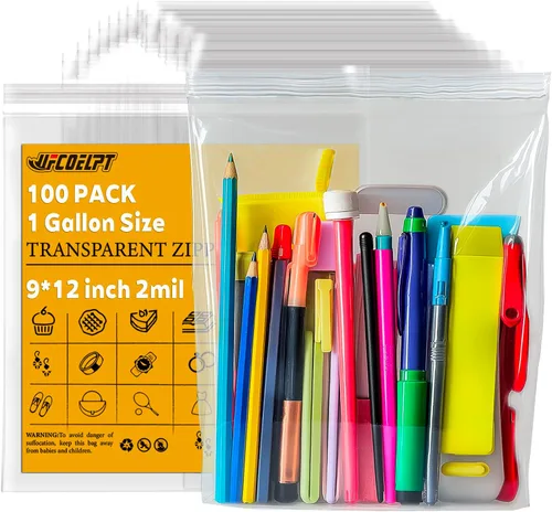 Miniatura 18 de 11 x 14 bolsas grandes de plástico con cierre de 100 unidades, 2 mil, 1.5 galones tamaño bolsa de almacenamiento con cremallera para el hogar
